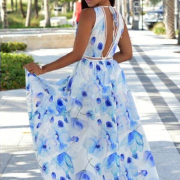 White and Blue Maxi Romper - Picture 3 of 8